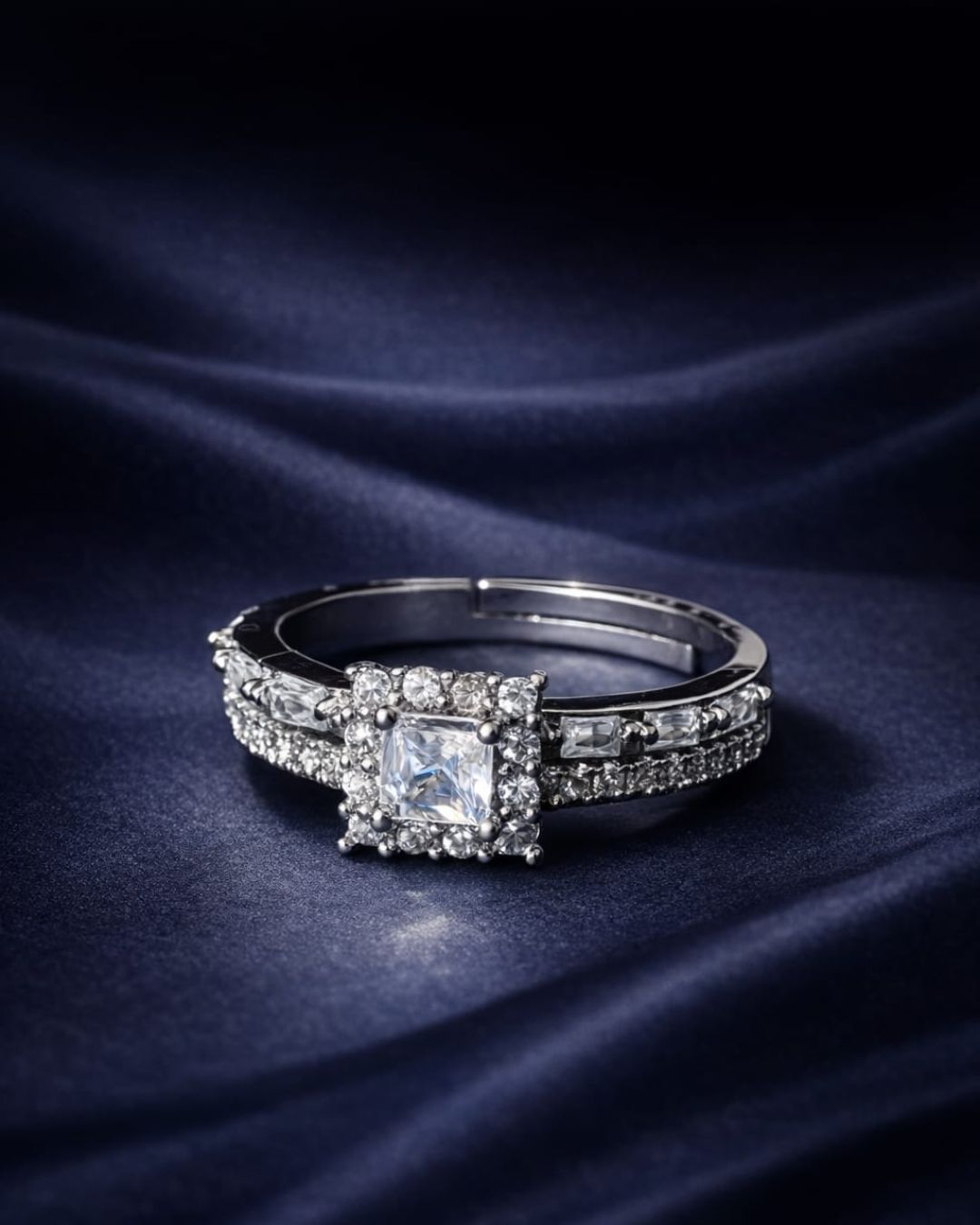 Square Halo Crystal Ring